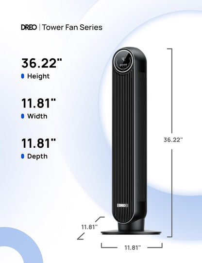 DREO Tower Fan for Bedroom, 2026 Upgraded DC Motor, 28Ft/S High Velocity, 20Db Ultra Quiet Standing Fan, 8 Speeds 4 Modes, 90° Oscillating Bladeless Fan for Indoors, Floor Fans with Remote, Black